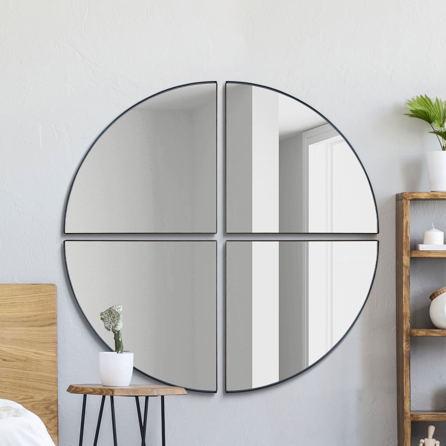 The Reina - New Black XL Circular Metal Wall Mirror Made up of 4 Parts 70 X 70 (180 x 180CM)