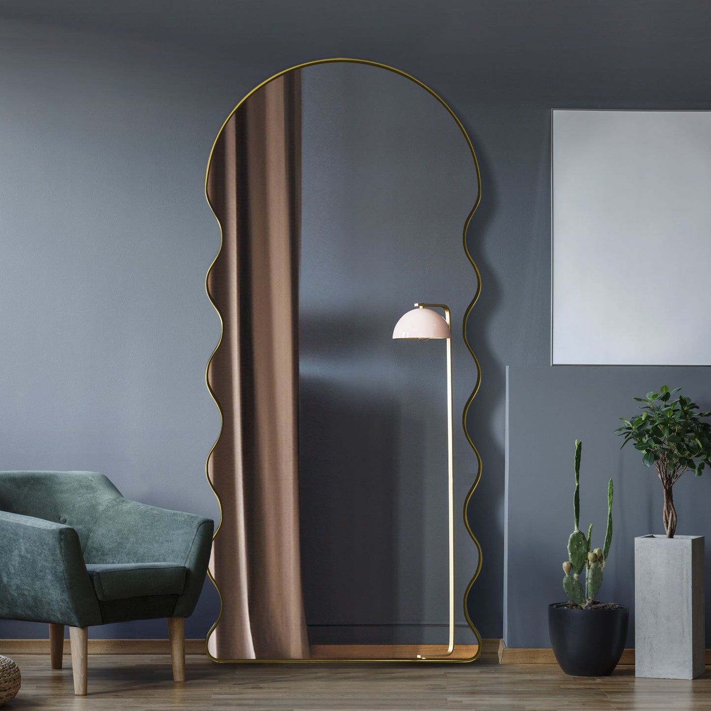 The Hunter - New Gold Metal Dome Arch Topped Wavy Tray Effect Frame Wall Mirror 71 X 31 (180CM X 80CM).