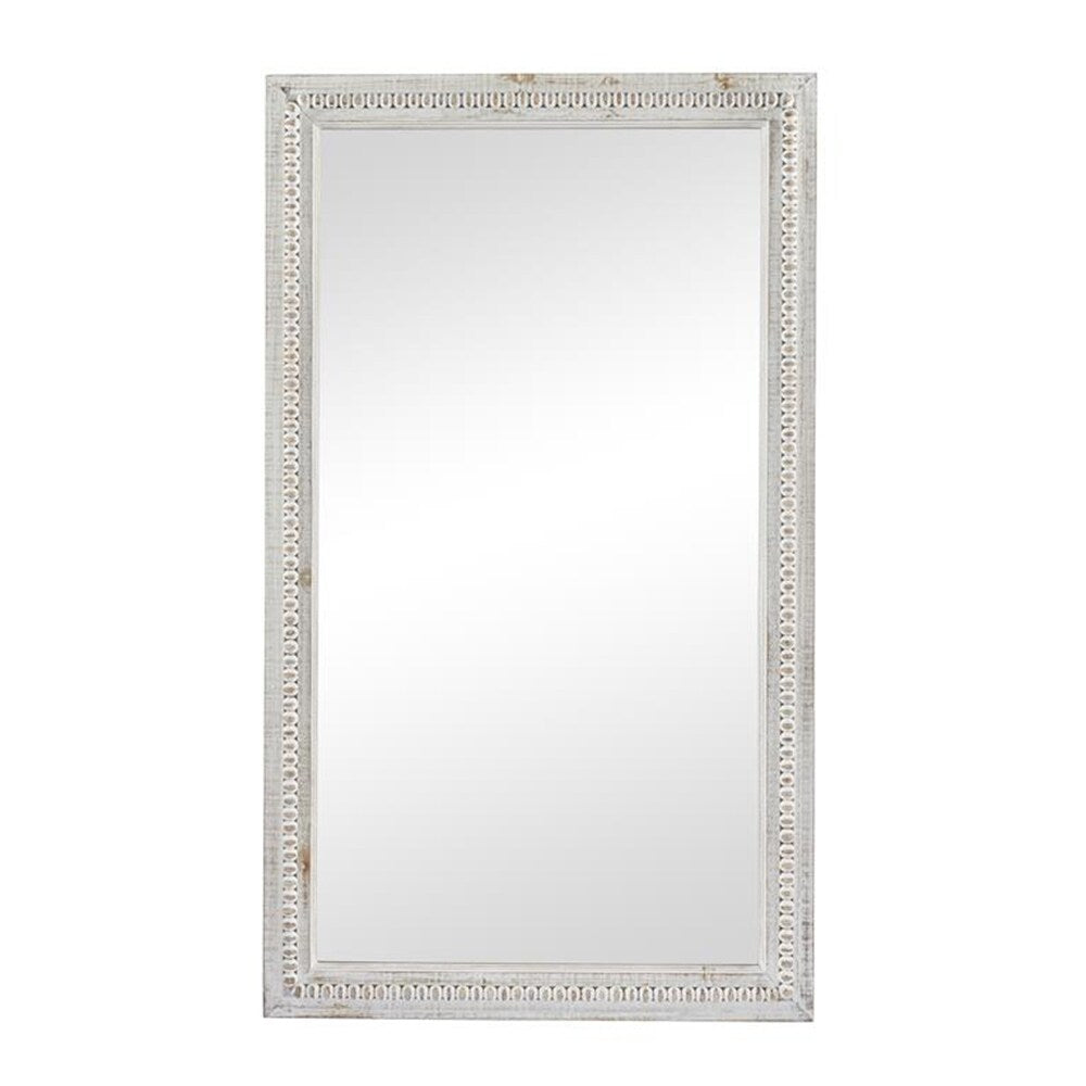 White Wash Rustic Wood Carved Beaded Rectangular Wall Mirror 48 x 28 - 48 x 28 Mirror