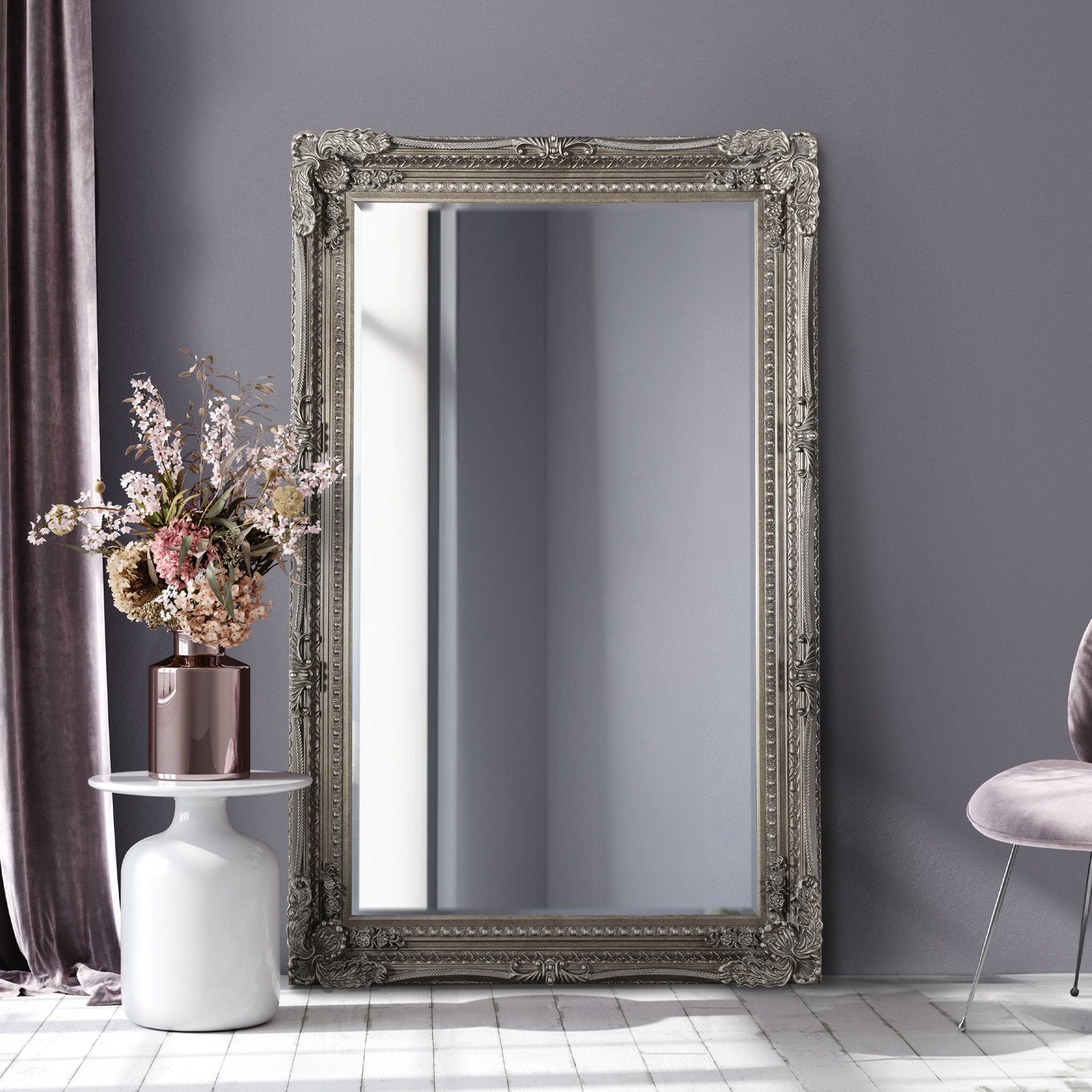 Carved Louis Silver Large Leaner Mirror 179 x 118 CM