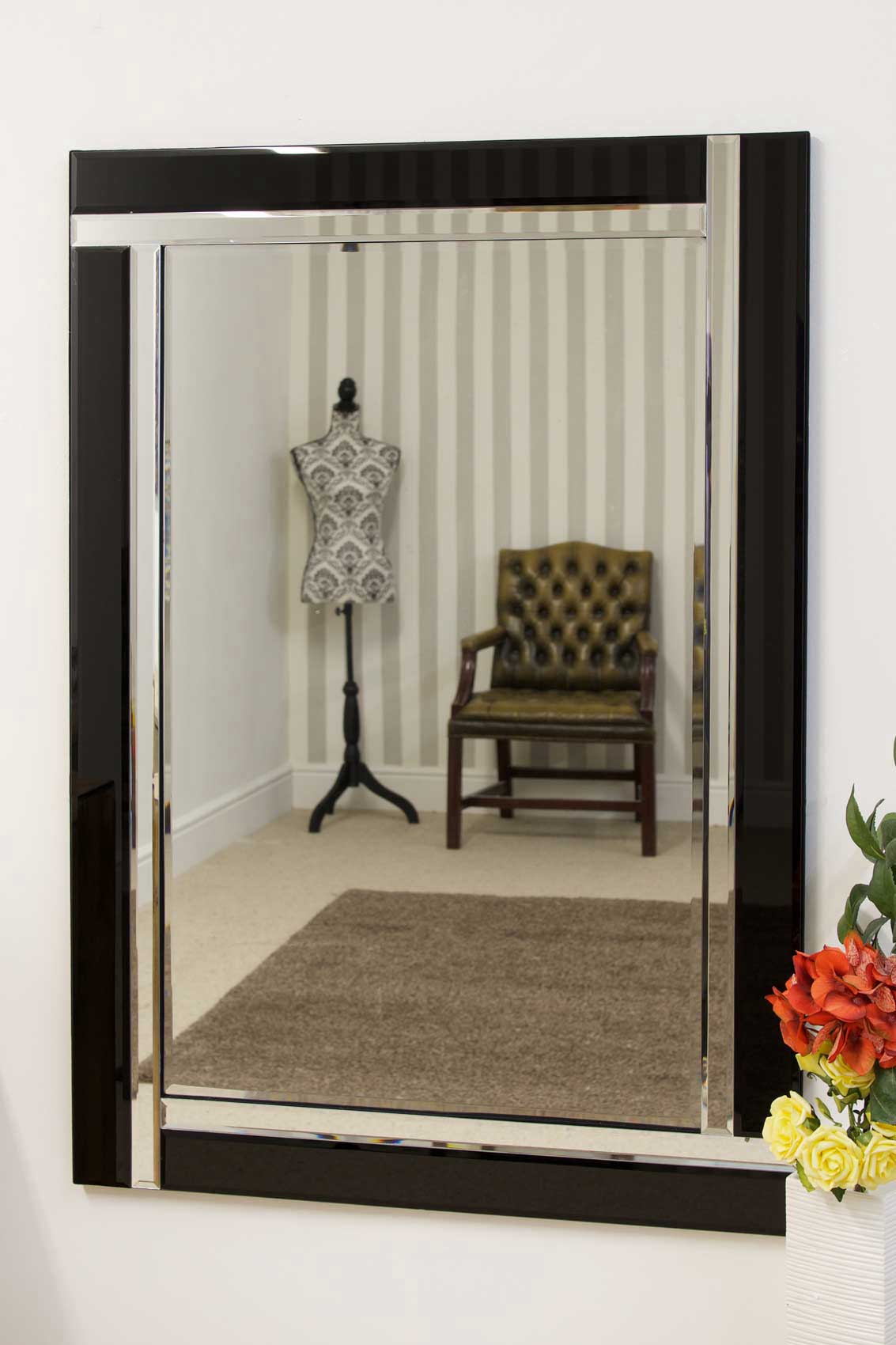 Blake Black Double Bevelled All Glass Mirror 70 x 100cm