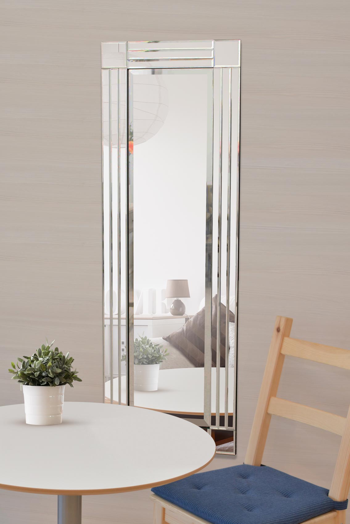 Lacey All Glass Bevelled Square Corner Dress Mirror 120 x 40 CM
