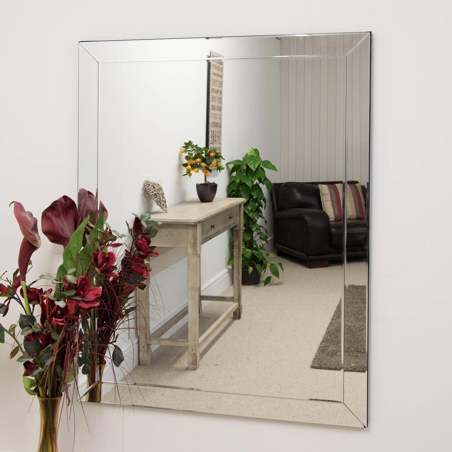 Clara All Glass Modern Large Wall Mirror 137 x 107 CM