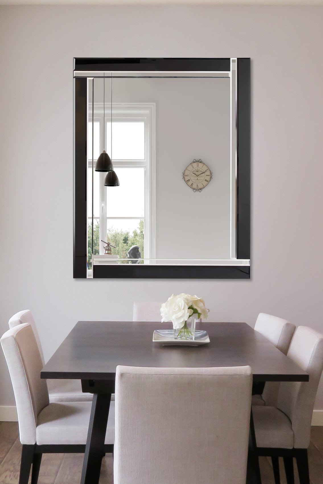 Blake Large Black Double Bevelled All Glass Mirror 144 x 115.5CM
