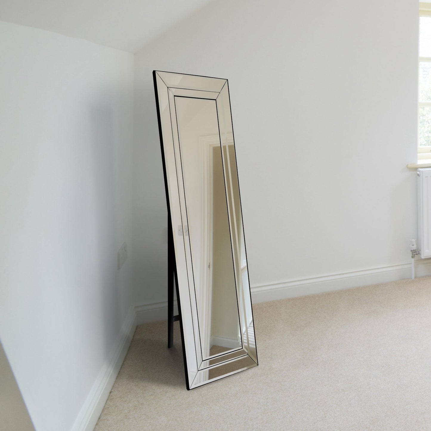New Double Bevel Large Modern Venetian Cheval Free Standing Mirror 5Ft X 1Ft3 (150 X 40cm)