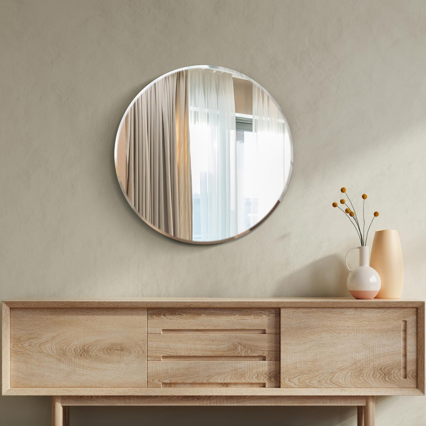 All Glass Bevelled Classic Design Round Mirror 70 x 70CM