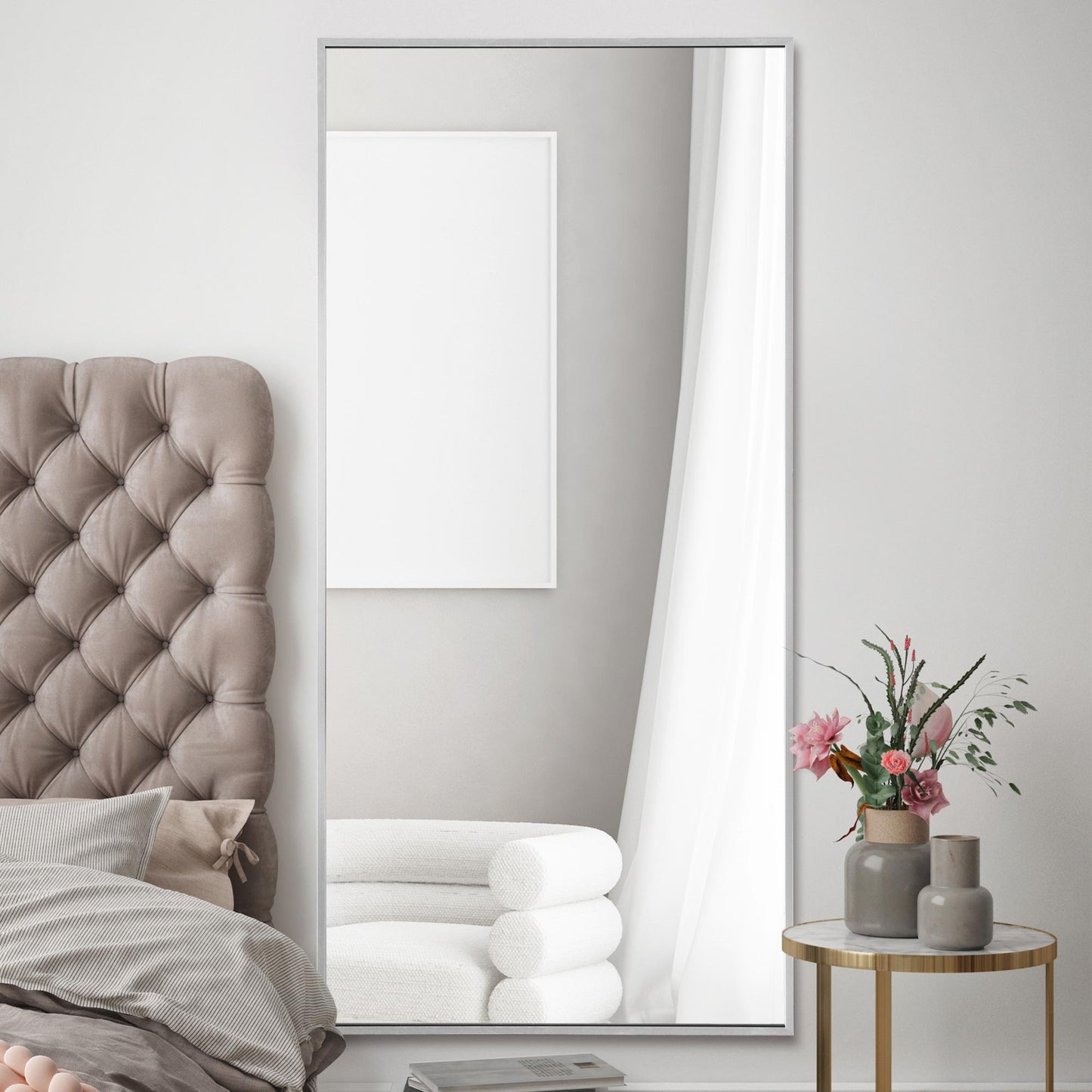 The Raya - Silver Aluminium Edged Wall Leaner Mirror 68 X 33 (174CM X 85CM)