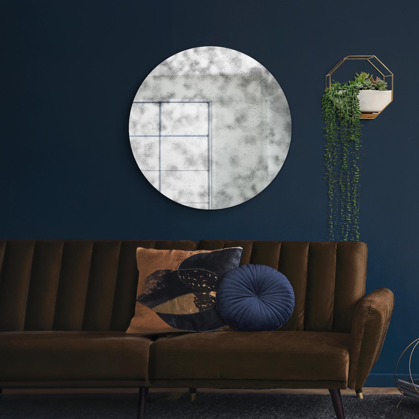 The Myles - Round Circular Antiqued Mirror with Polished Edge on Black Backing 39x39 (100x100CM). Premium Distressed Mirror Glass Ready to Wall Hang