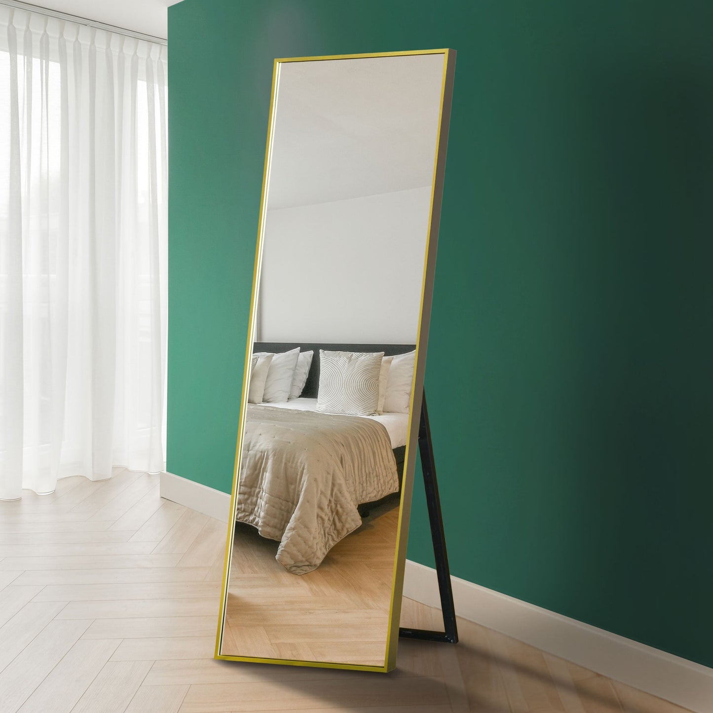 The Raya - Gold Aluminium Edged Wall Mirror 67 X 23 (170CM X 58CM)