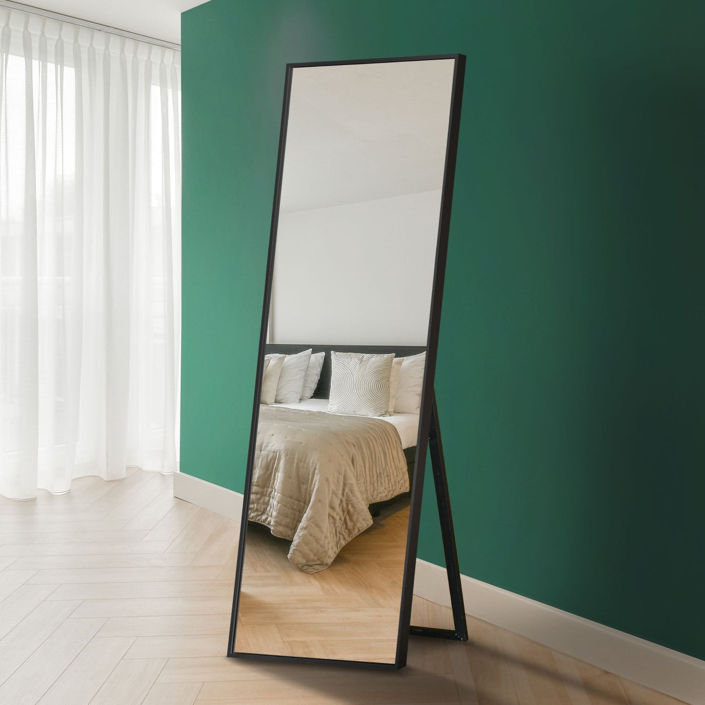 The Raya - Black Aluminium Edged Cheval Mirror 67 X 23 (170CM X 58CM)
