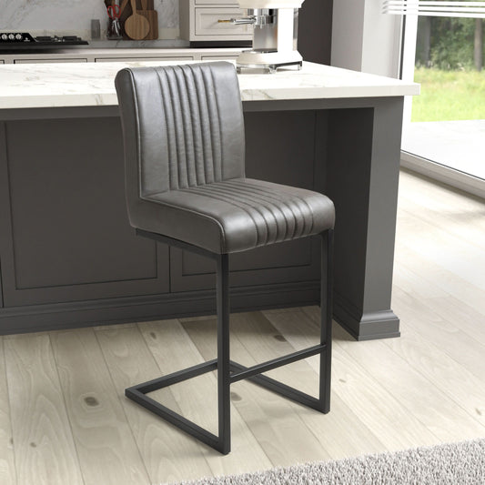Pair of Buxton Cantilever Leather Effect Grey Barstools
