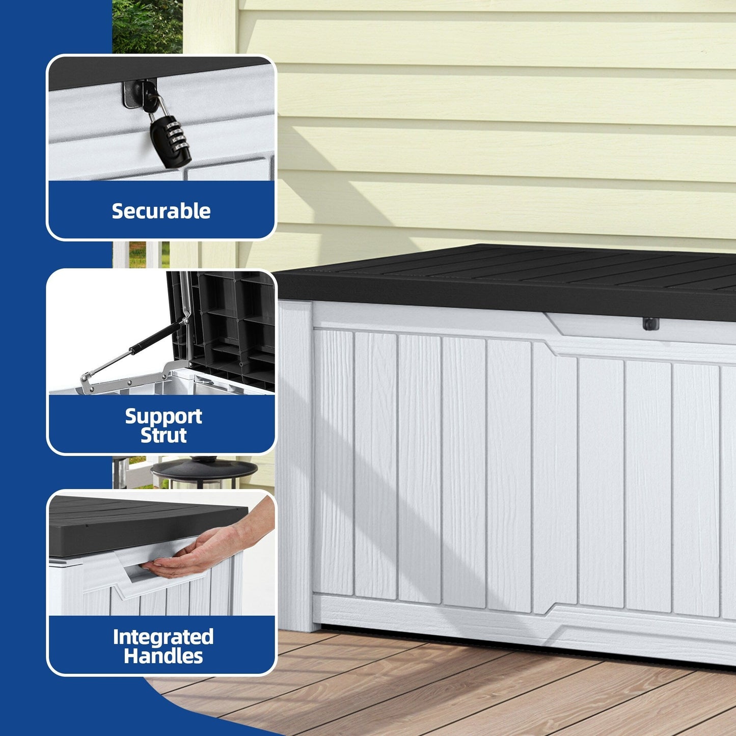 120-260 Gallons Large Resin Water Resistant Lockable Deck Box