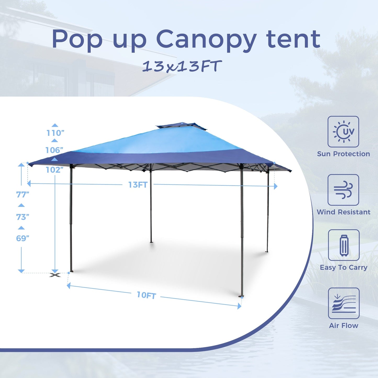 13' x 13' Outdoor Canopy Patio Gazebo Reinforced garden Pop-up Canopy Tentwith Elegant Corner Curtain - 13x13ft