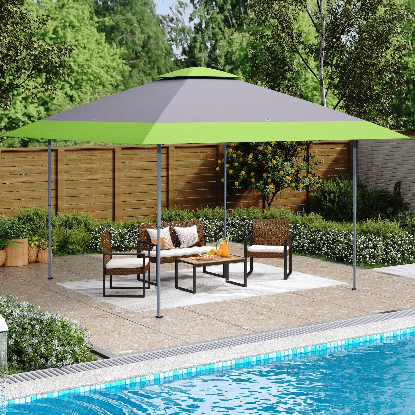 13' x 13' Outdoor Canopy Patio Gazebo Reinforced garden Pop-up Canopy Tentwith Elegant Corner Curtain - 13x13ft