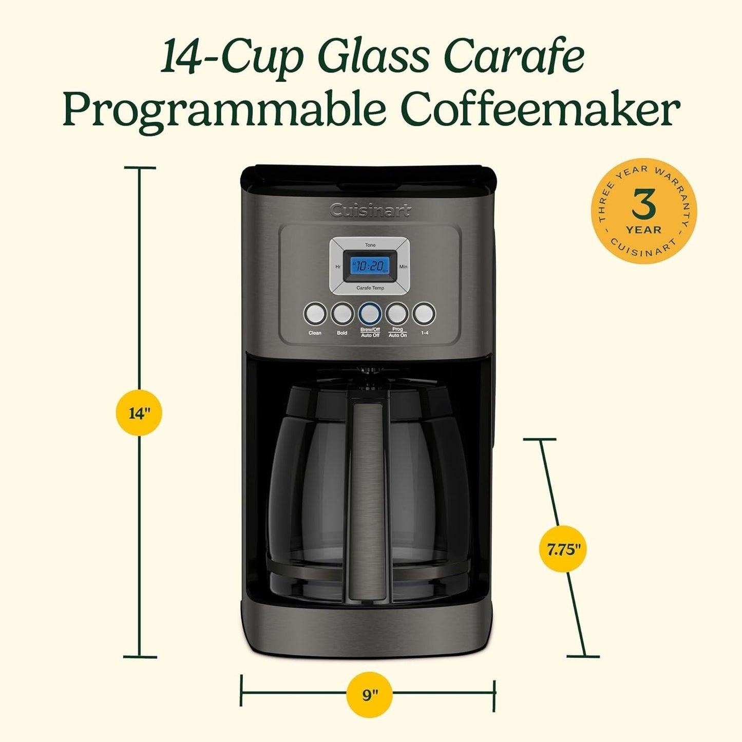 14-Cup Programmable Coffee Maker, Glass Carafe, Brew Strength Control, 1-4 Cup Setting, Black Stainless