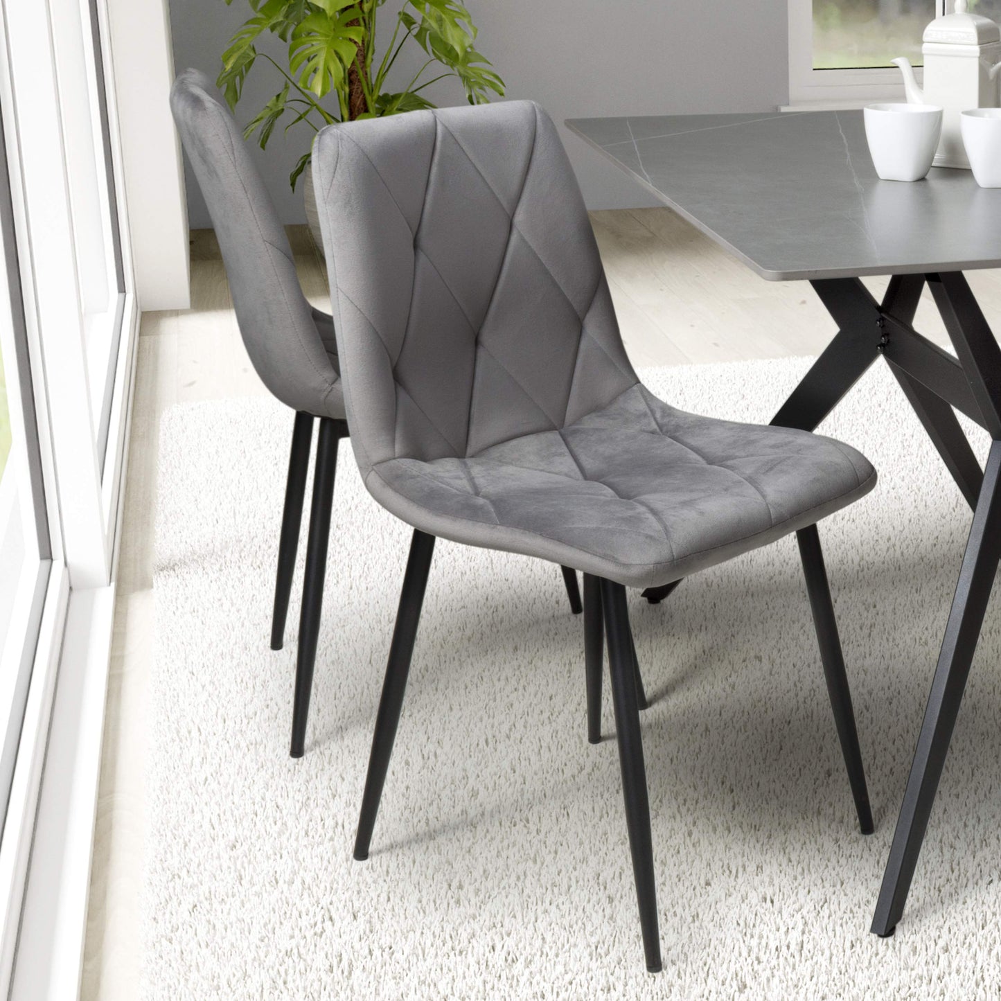 Set of 4 Luca Brushed Velvet Grey Dining Chairs