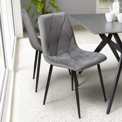 Set of 4 Luca Brushed Velvet Grey Dining Chairs
