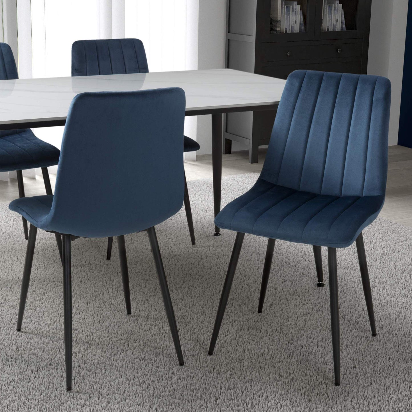 Set of 4 Leo Brushed Velvet Blue Dining Chairs