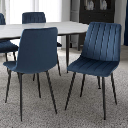 Set of 4 Leo Brushed Velvet Blue Dining Chairs