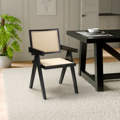 Pair of Bostock Rattan Black Dining Chairs