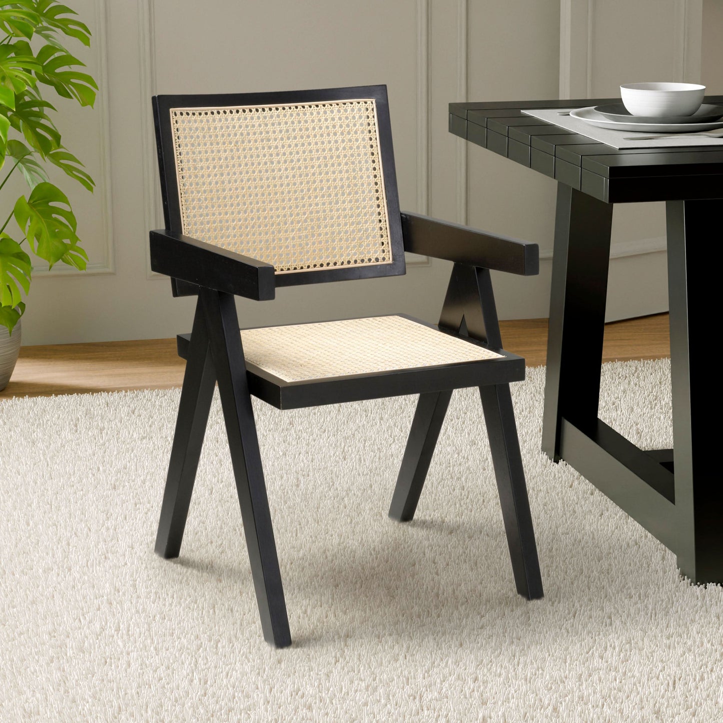 Pair of Bostock Rattan Black Dining Chairs