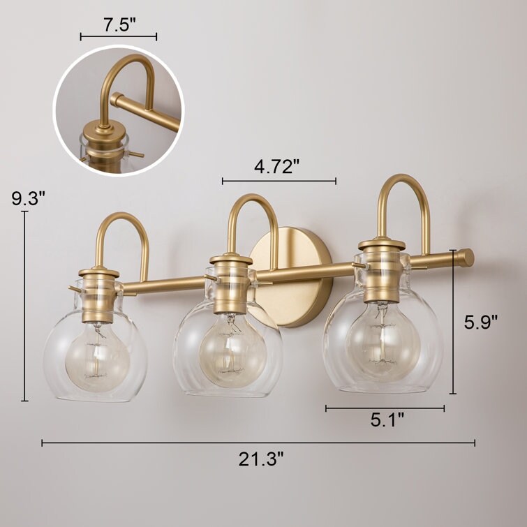 2/3 Light Bathroom Vanity Light Wall Sconce with Glass Shade
