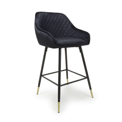 Pair of Halston Brushed Velvet Black Bar Stools