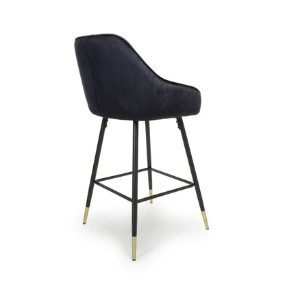 Pair of Halston Brushed Velvet Black Bar Stools