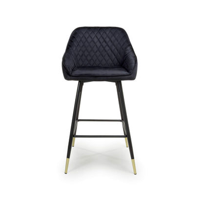 Pair of Halston Brushed Velvet Black Bar Stools