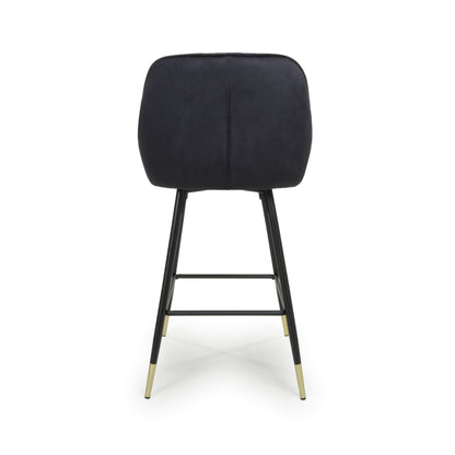 Pair of Halston Brushed Velvet Black Bar Stools