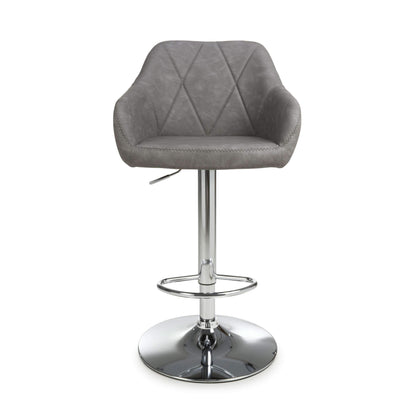 Pair of Luna Leather Effect Charcoal Bar Stools