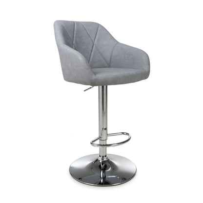 Pair of Luna Leather Effect Light Grey Bar Stools