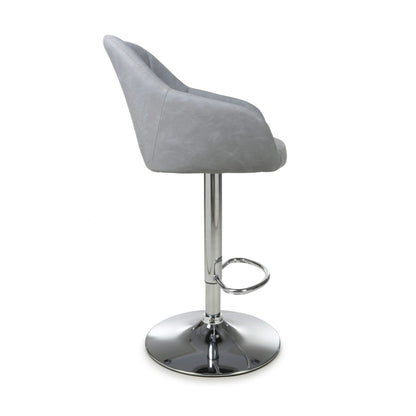 Pair of Luna Leather Effect Light Grey Bar Stools