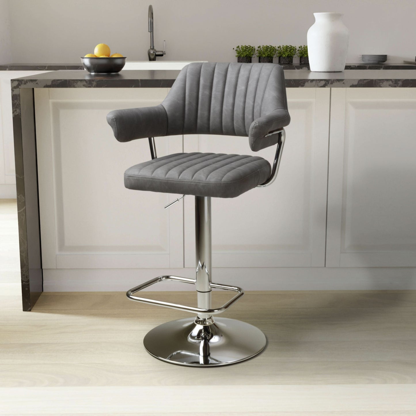 Pair of Brixton Leather Effect Charcoal Bar Stools
