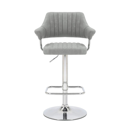 Pair of Brixton Leather Effect Light Grey Bar Stools