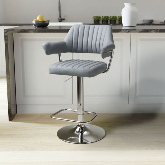 Pair of Brixton Leather Effect Light Grey Bar Stools