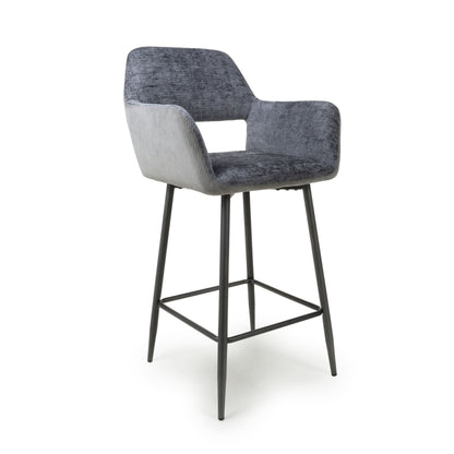 Pair of Como Chenille Corduroy Blue/Grey Bar Stools
