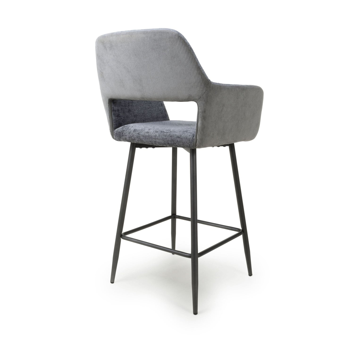 Pair of Como Chenille Corduroy Blue/Grey Bar Stools