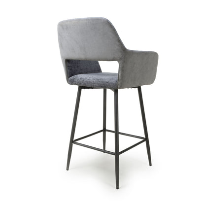 Pair of Como Chenille Corduroy Blue/Grey Bar Stools