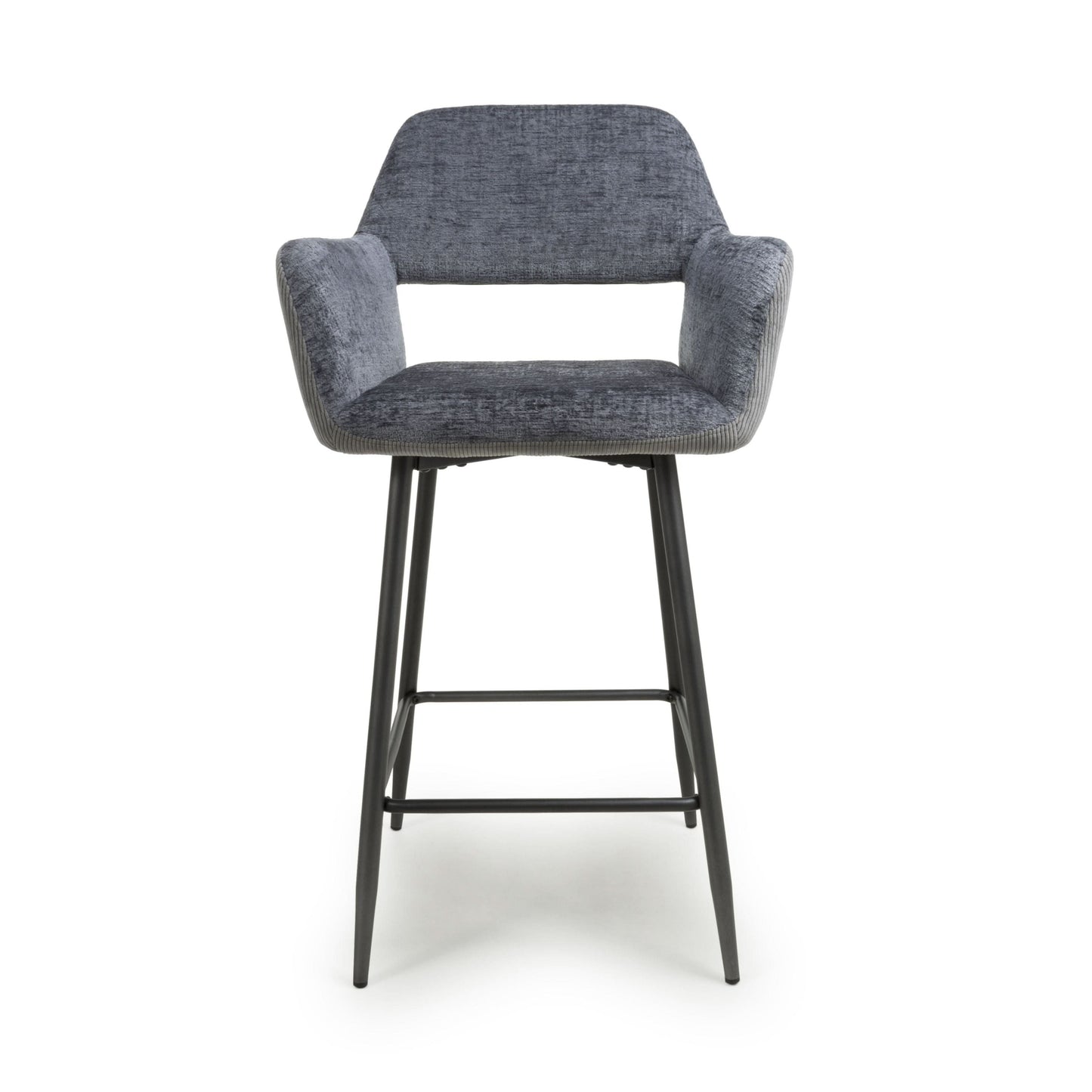 Pair of Como Chenille Corduroy Blue/Grey Bar Stools