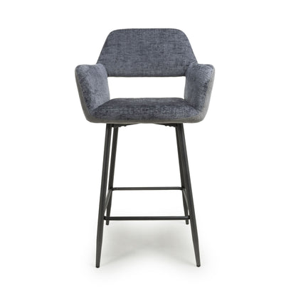 Pair of Como Chenille Corduroy Blue/Grey Bar Stools