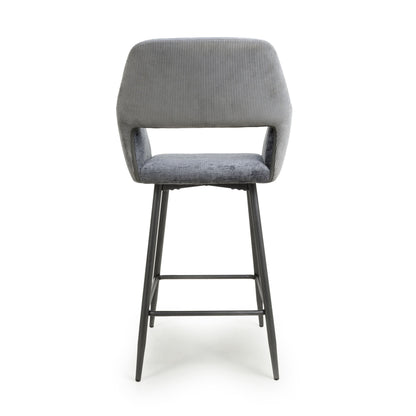 Pair of Como Chenille Corduroy Blue/Grey Bar Stools