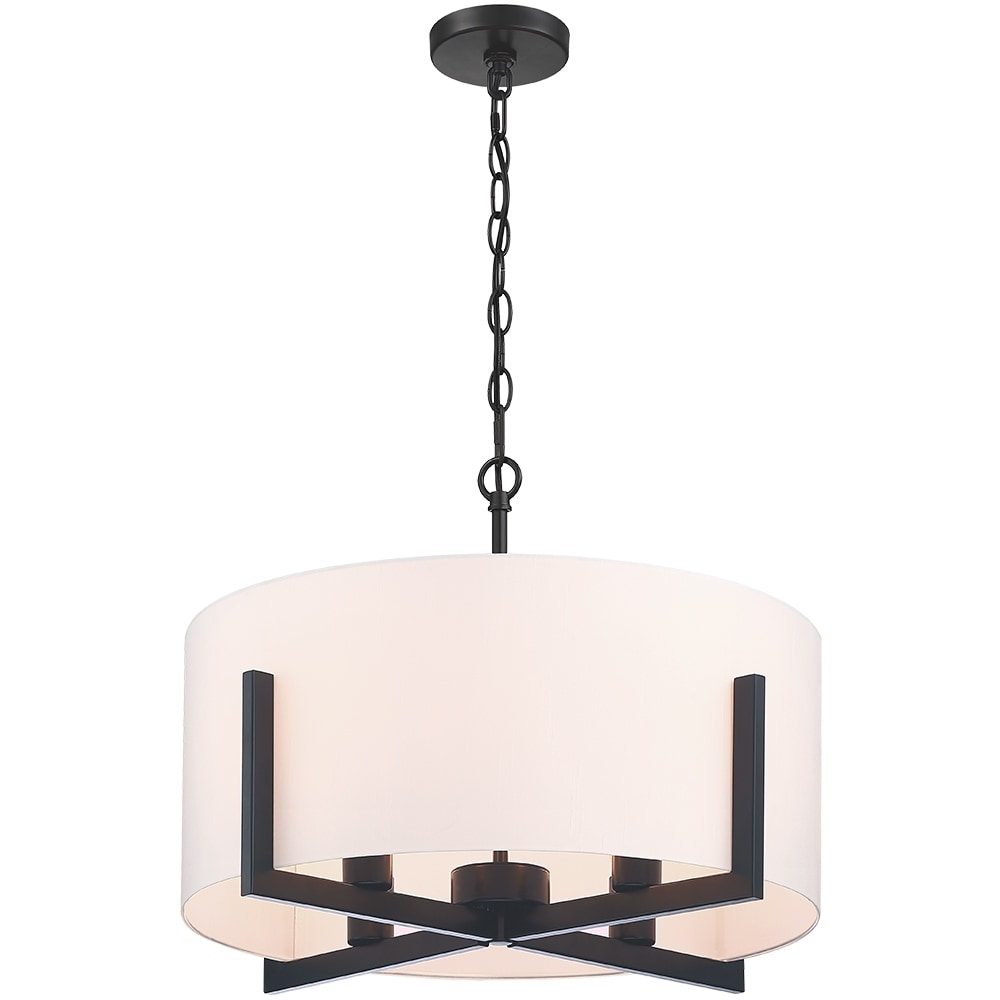 22 in. 4-Light Matte Black Chandelier Pendant Light with White Drum Shade - 22W