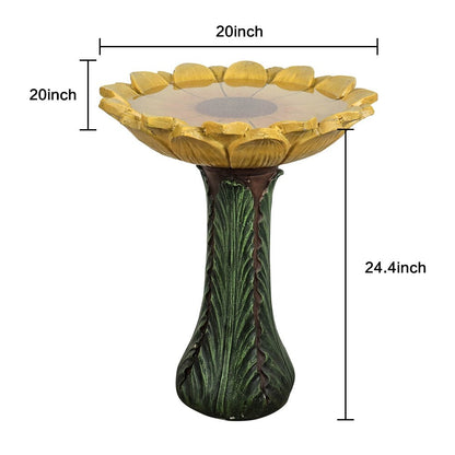 24.4-in Outdoor Sunflower Bird Bath - Concrete Bird Bath with Pedestal