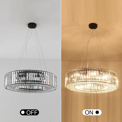 24.8 in. 8-Light Farmhouse Chandelier, Crystal Chandelier, Drum Chandelier for Dining Room Living Room Bedroom Kitchen