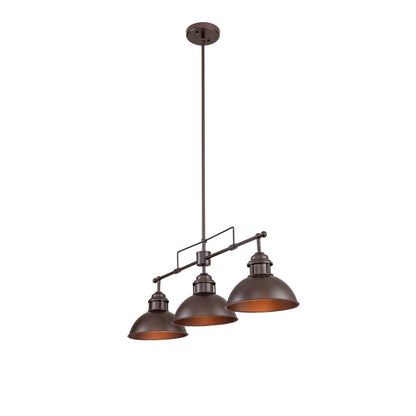 3-Light Industrial Farmhouse Dome Pendant Metal Linear Kitchen Island Pendant Light Oil Rubbed Bronze Finish