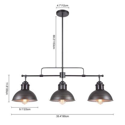 3-Light Industrial Farmhouse Dome Pendant Metal Linear Kitchen Island Pendant Light Oil Rubbed Bronze Finish