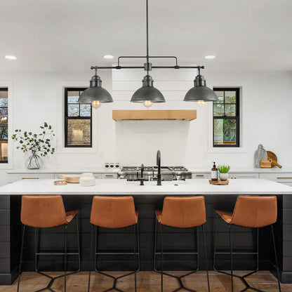 3-Light Industrial Farmhouse Dome Pendant Metal Linear Kitchen Island Pendant Light Oil Rubbed Bronze Finish