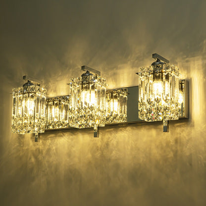 3-Light Modern Glam Bathroom Vanity Lights Crystal Wall Sconce Light for Mirror