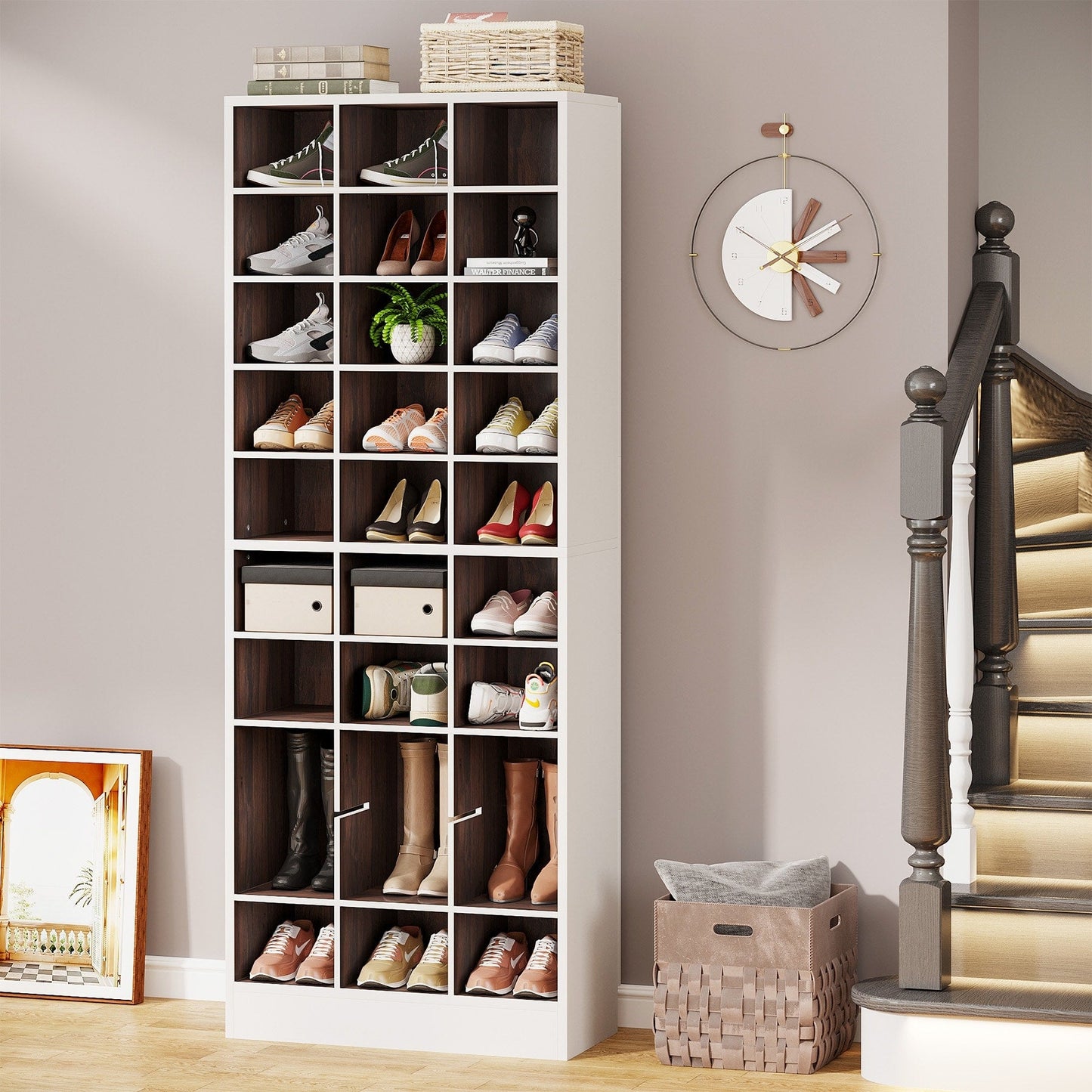 30 Pairs Tall Shoe Cabinet, 10 Tiers White Wooden Shoe Storage Rack for Closet, Entryway - 10-tier